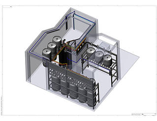 3D-модель системы хранения и подачи пива в холодной камере Varvar Bar. Вид сверху.