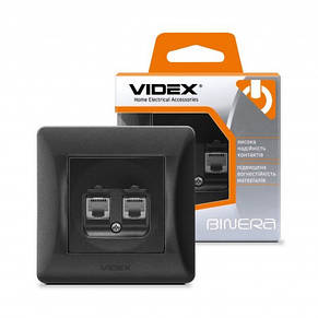 Розетка VIDEX BINERA CAT3+CAT3 подвійна телефонна чорний графіт (25084), фото 3