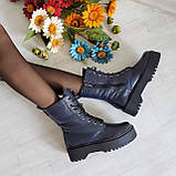 Жіночі демісезонні черевики високі шкіряні на шнурівці WooDstock синій лак, фото 5