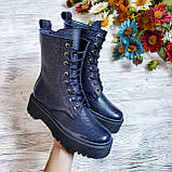 Жіночі демісезонні черевики високі шкіряні на шнурівці WooDstock синій лак, фото 7