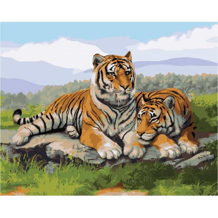 Картина за номерами Після полювання, тигри KHO2484 Ідейка 40х50см
