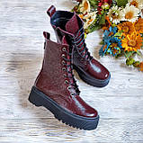 Жіночі демісезонні черевики високі шкіряні на шнурівці WooDstock бордовий лак, фото 2