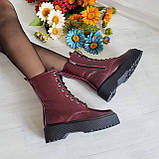 Жіночі демісезонні черевики високі шкіряні на шнурівці WooDstock бордовий лак, фото 3