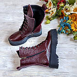 Жіночі демісезонні черевики високі шкіряні на шнурівці WooDstock бордовий лак, фото 4
