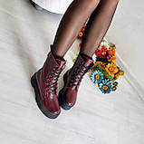 Жіночі демісезонні черевики високі шкіряні на шнурівці WooDstock бордовий лак, фото 5