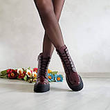 Жіночі демісезонні черевики високі шкіряні на шнурівці WooDstock бордовий лак, фото 6