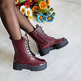 Жіночі демісезонні черевики високі шкіряні на шнурівці WooDstock бордовий лак, фото 7