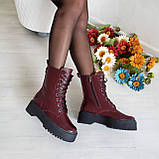 Жіночі демісезонні черевики високі шкіряні на шнурівці WooDstock бордовий лак, фото 8