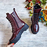Жіночі демісезонні черевики високі шкіряні на шнурівці WooDstock бордовий лак, фото 9