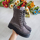 Жіночі демісезонні сірі замшеві черевики на шнурівці WooDstock, фото 4