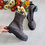 Жіночі демісезонні сірі замшеві черевики на шнурівці WooDstock, фото 5
