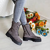 Жіночі демісезонні сірі замшеві черевики на шнурівці WooDstock, фото 7