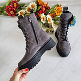 Жіночі демісезонні сірі замшеві черевики на шнурівці WooDstock, фото 9