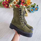 Жіночі демісезонні замшеві черевики хакі на шнурівці WooDstock, фото 4