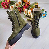 Жіночі демісезонні замшеві черевики хакі на шнурівці WooDstock, фото 8