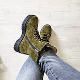 Жіночі демісезонні замшеві черевики хакі на шнурівці WooDstock, фото 9