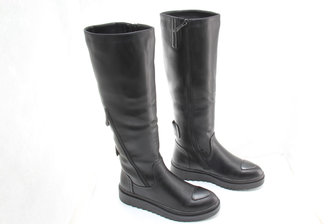 Зимові жіночі чоботи VENSI V12-black чорна еко шкіра на танкетці