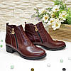 Черевики жіночі шкіряні бордового кольору, на стійкому каблуці, фото 4