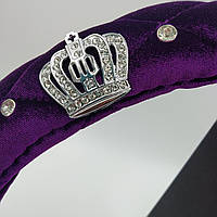 Фиолетовый чехол на руль из велюра, стеганный со стразами и значком корона