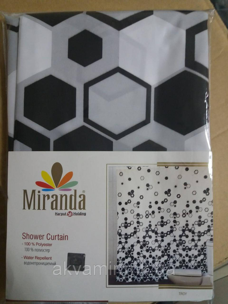 Штора для ванної Miranda Troy (Туреччина) 180х200 см чорно/біла