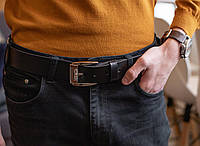 Стильный мужской кожаный черный ремень под джинсы