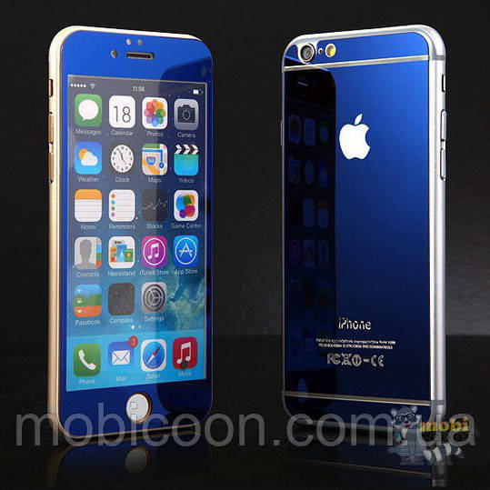 Захисне скло TG (2 in 1) для iPhone 5/5s Blue Mirror переднє + заднє