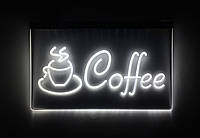 Светодиодная Лед вывеска Кофе (Табличка Coffee Led) Белая