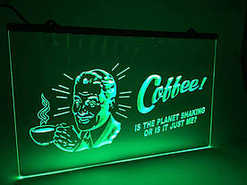 Світлодіодна Лід вивіска "Кава" (Табличка Coffe Led) Зелена