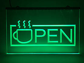 Світлодіодна Лід вивіска "Відкрито" (Табличка OPEN) Зелена