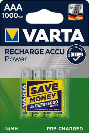 Акумулятори Varta AAA Ready-to-use 1000 mAh, 4 шт, фото 1