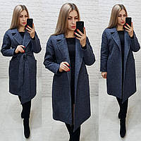 Утеплене кашемірове пальто на запах із кишенями,арт 175, колір темно-синій (3)