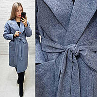 Утеплённое кашемировое пальто на запах с карманами,арт 175, цвет светлый джинс (1)