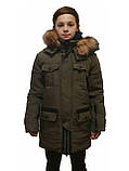 Тепла зимова підліткова куртка на хлопчика, хакі, 140-164, фото 2