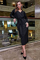 Красивое теплое платье миди с поясом с люрексом 42-52 размера черное