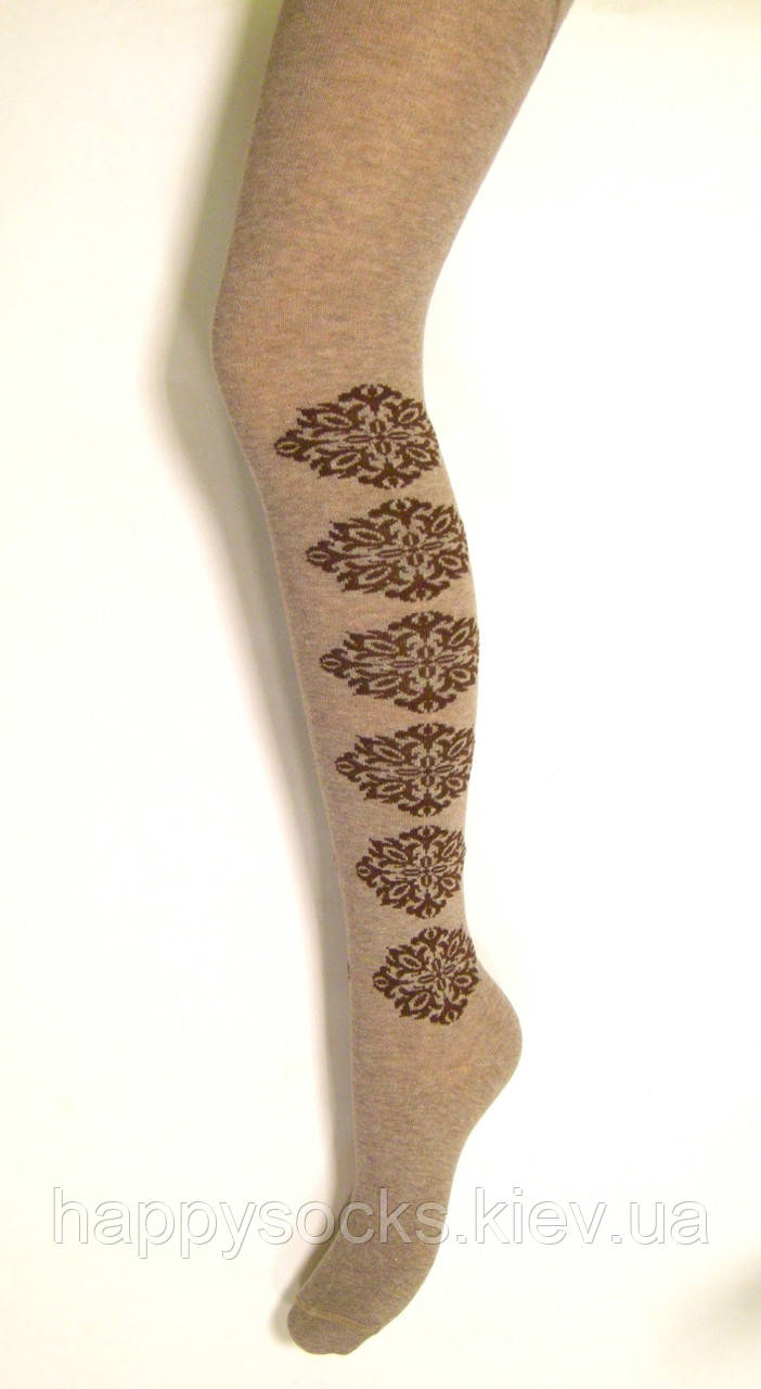 Бавовняні колготки однотонні з візерунком кавового кольору