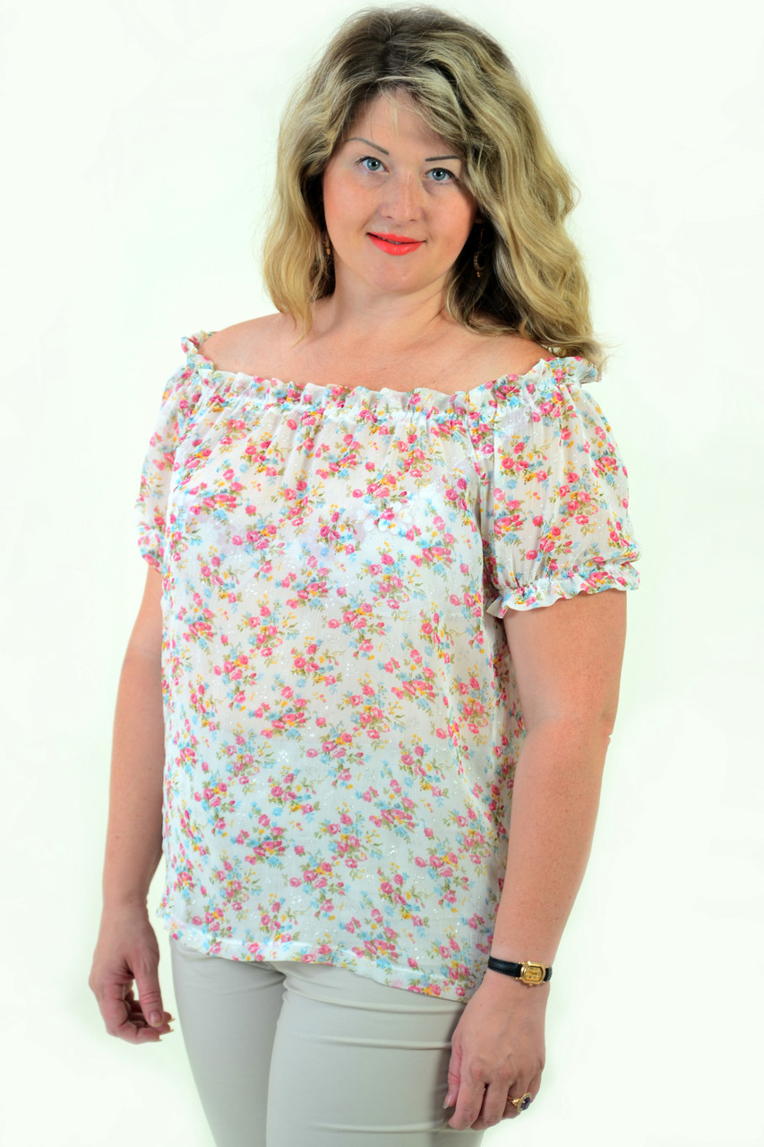 Блуза женская с цветочным рисунком, 46,48, 50,52, тонкая легкая ,купить , Бл 019-12 лимон. - фото 2 - id-p124726460