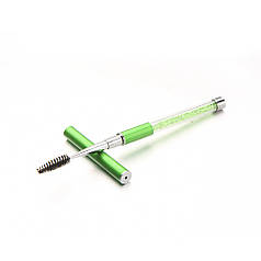 Щіточка для вій з камінням у футлярі, колір зелений