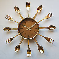 Часы кухонныe (33 см) "Ложки-вилки" Средние столовые приборы золото [Пластик] Time