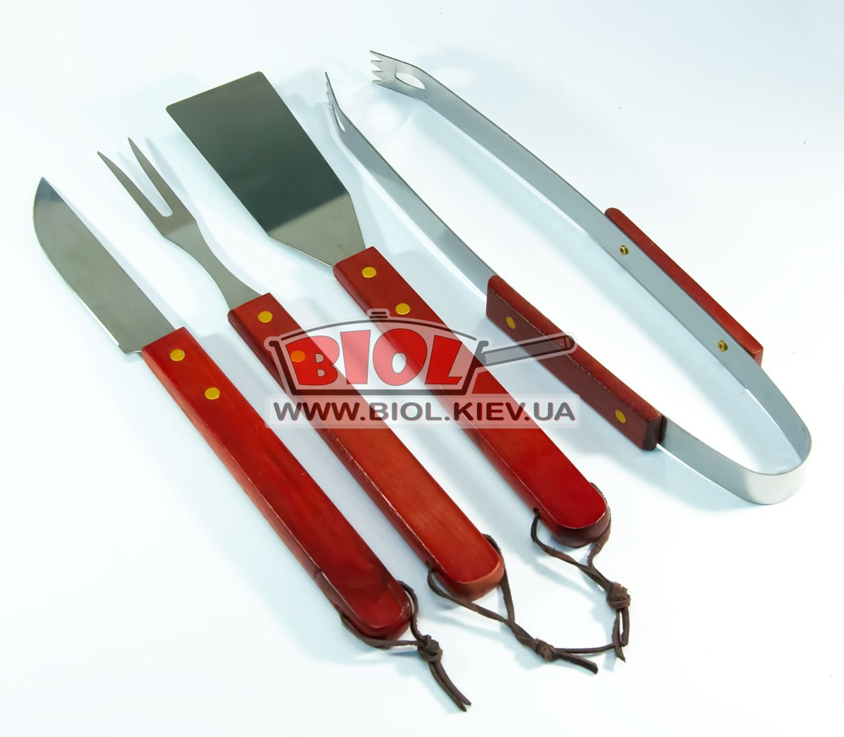 Набір інструментів для барбекю (4 пр. 33см) - щипці, лопатка, ніж, виделка для м'яса з нержавійки Empire EM-1032