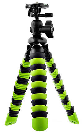 Гнучкий штатив/трипод H30 см для телефона, камери, GoPro Alitek Flexible Black-green + рівень (62080), фото 1