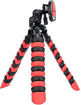 Трипод/Гнучкий штатив для телефона, камери, GoPro з рівнем Alitek Flexible H30 Black/Red + тримач, фото 5