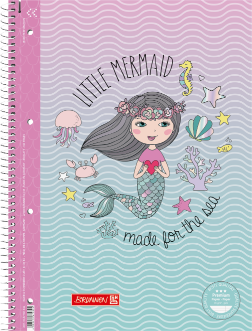 Зошит коледж-блок Brunnen А4 на спіралі у лінійку 80 аркушів 90 г/м2 обкладинка Русалка