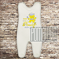 Теплі р 74 5 6 7 міс на флісі дитячі високі повзуни для малюків на кнопках лямках вуха ФУТЕР 3167 Бежевий А