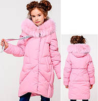 Детская зимняя куртка на девочку с натуральной меховой опушкой на капюшоне.