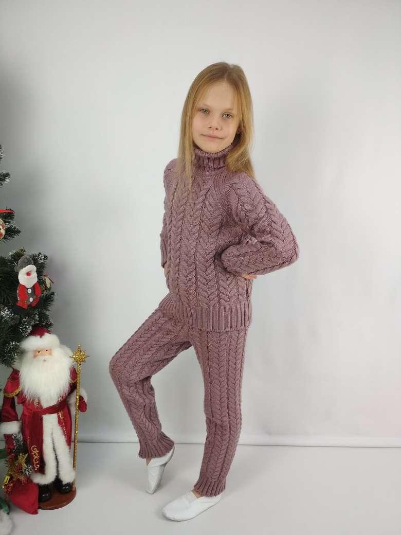 В'язаний комплект темно-пудровий для дівчинки 116-152 р