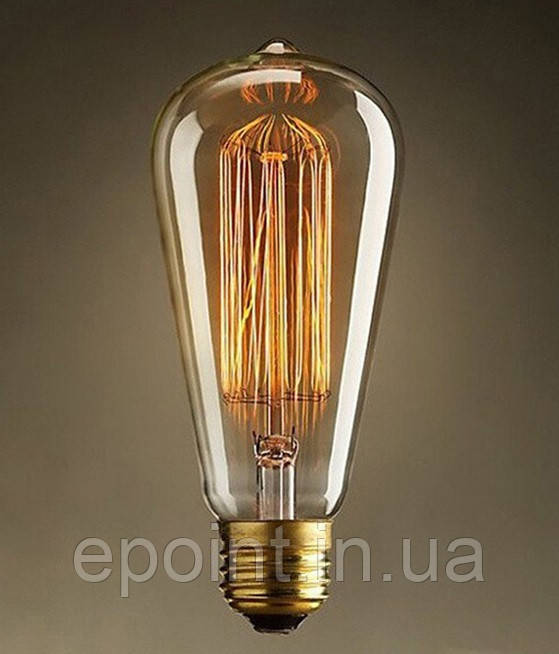 Лампа Эдисона, ретро лампа груша, винтажная лампа накаливания, мощность 40 Вт, цоколь E27, модель ST64 - фото 4 - id-p124797073