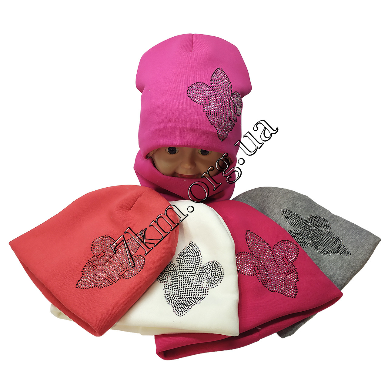 Набір дитячий теплий тринитка + травичка для дівчаток "Корона" 2-5 років Україна Оптом 1007, фото 1