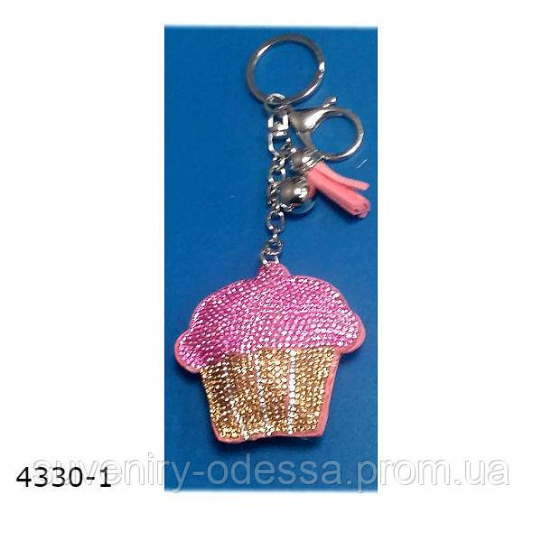 Брелок на ключі шкіряний стразами тістечка, фото 1