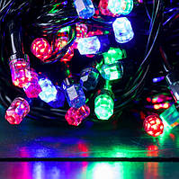 🔥 Гірлянда Нитка Кристал рубін 8мм LED 100 лампочок Мульти, 650 см, чорний дріт (1-32, 1281-54)