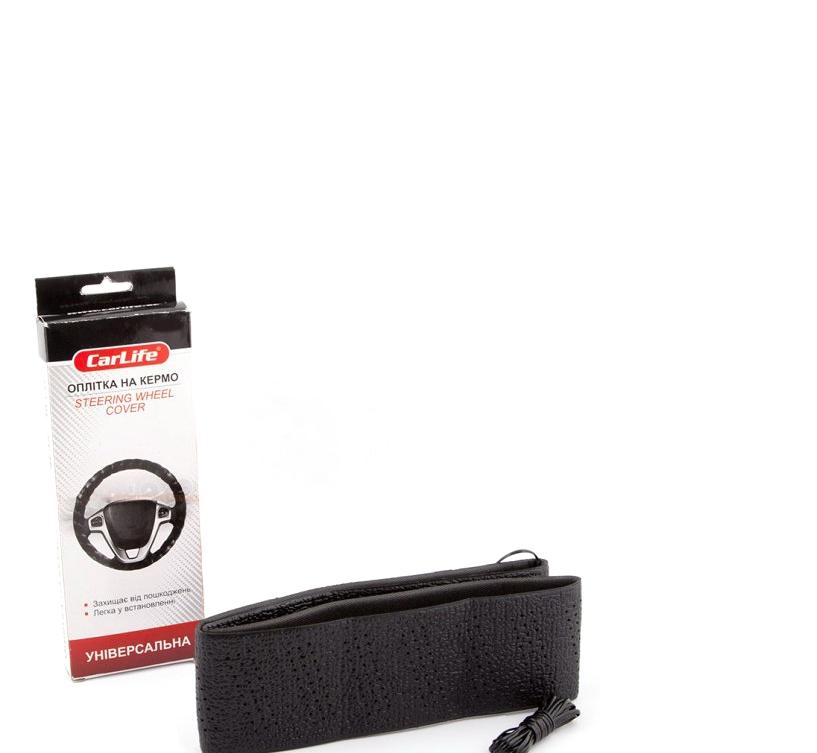 Обплетення на кермо безкаркасна Шкір.зам L (39-40 см) чорний на шнурку Carlife SW582L, фото 1
